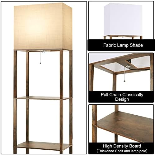 RUNTOP Plus Floor Lamp with Shelves, Modern Shelf Floor Lamp with 15W 3CCT LED Bulb and Memory Function, Wide Shelf