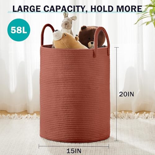 YOUDENOVA Cotton Rope Laundry Hamper Basket, 58L Blanket Basket for Nursery