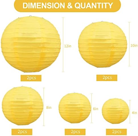 BEISHIDA Yellow Paper Lanterns 10Pcs 4/6/8/10/12 Inch Round Chinese Lamp