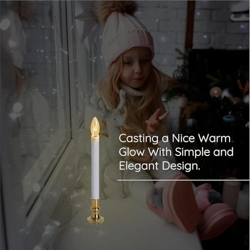Electric Christmas Window Candle Lamp with Brass Plated Base, Dusk to Dawn | Auto Sensor | Turns Candle on in Dark and Off in Light, Ready to Use! | 4 Pack