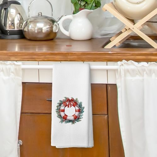 XPH Coastal Beach Christmas Kitchen Dish Towels, Nautical Gifts for Women, Nautical Coastal Beach Christmas Decor Hand Towels Kitchen Tea Towel Decorations, Xmas Bathroom Decor, 16x24inch
