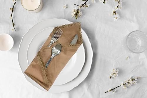 Accent Home Brown Lace Cloth Napkins, Set of 6, 18x18 Inches