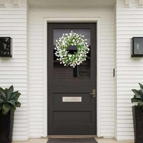 Sggvecsy Spring Summer Wreath for Front Door 22 Inch Artificial White Flower with White Tulips Greenery Leaves Lavender for All Seasons Home Farmhouse Indoor Outdoor Wall Decor