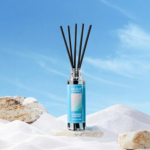 Airkeep Reed Diffuser Set,1.69 fl oz (100 ml) - Ocean Mist&Sea Salt Oil Diffusers with 8 Reed Sticks,Home Fragrance