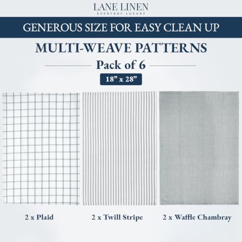 LANE LINEN Kitchen Towel Set 100% Cotton Quick Drying 6 Pack - Grey