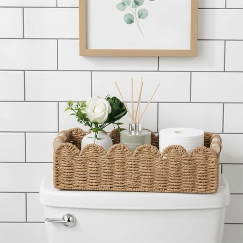 Paper Rope Scalloped Edge Toilet Paper Storage Basket / Neutral / 14 x 6.3 x 3.9 / M - In