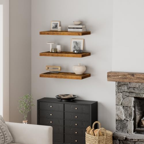 QEEIG 12" Deep Floating Shelves for Wall (Brown, Set of 3, 23.6" x 12")