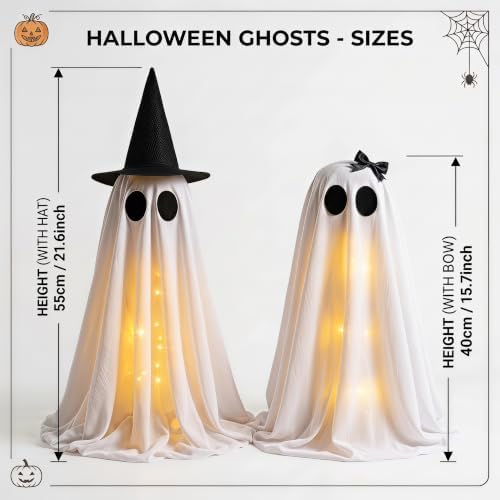 Lighted Ghost Halloween Decorations, Spooky Decor for Table Mantel Shelf