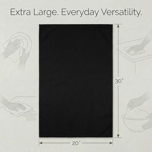 Urban Villa Kitchen Towels Cotton Dish Towels 20”x30” (Set of 6) Black