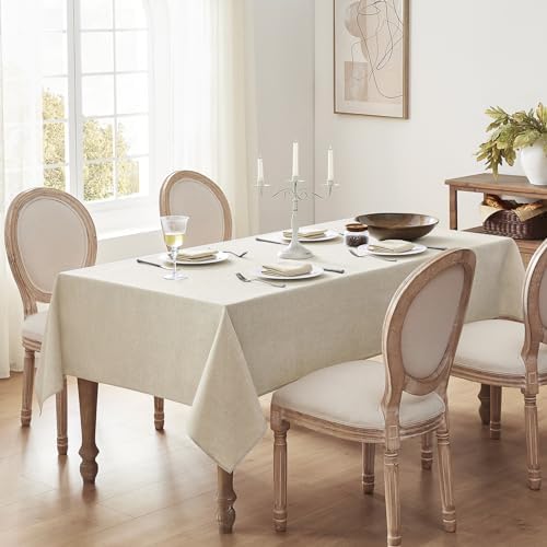 Softalker Beige Tablecloths Rectangular 84 x 60 inch Linen Textured Table Cloth Waterproof, Stain and Wrinkle Resistant, Outdoor Table Cloth for 6 Foot Rectangle Table Decor for Spring Party Birthday