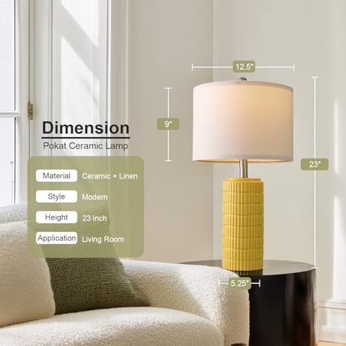 PoKat 23" Yellow Table Lamps Set of 2, Modern Living Room End Table Lamps Decor, Ceramic Lamps for Living Room