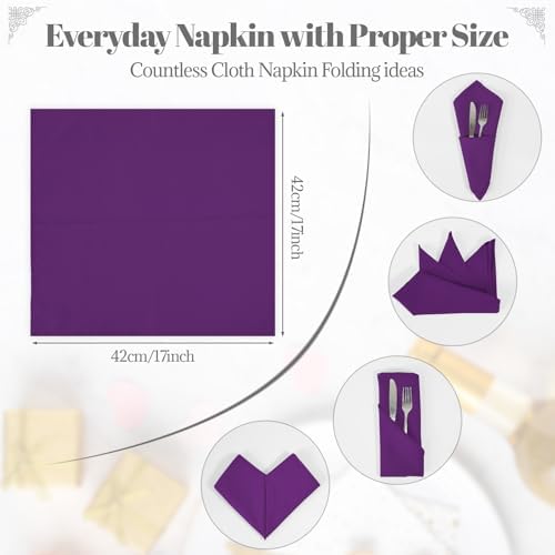 PLOYMONO Eggplant Cloth Napkins - 8 Pack 17" x 17" Polyester Dinner Napkins
