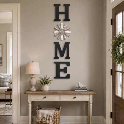 Farmhouse Home Signs with Windmill Clock Wall Decor Rustic Home Letters Wall Art for Living Room Kitchen Entryway