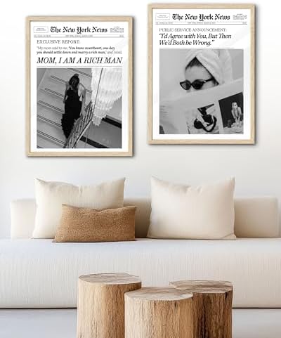 EcoHest 16x20 in Cool Girl Newspaper Framed Wall Art for Bedroom
