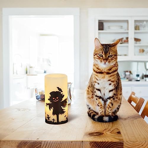 Scarecrow Halloween LED Flameless Pillar Candles with Remote Timer
