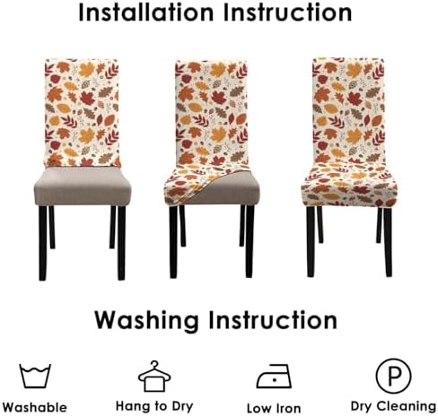 Fall Chair Covers Set of 6,Thanksgiving Parsons Chair slipcovers,Fall Leaves Kitchen Dining Room Decor Chair Seat Cover Protectors(Fall Leaf,6 Pack)
