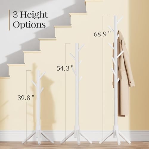 Pipishell Solid Wooden Coat Rack Freestanding with 8 Hooks, White