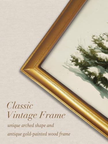 TwoDays Vintage Christmas Tree 11" x 13.8" Gold Arched Framed Wall Art