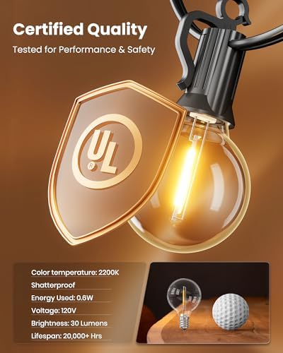 Brightown Outdoor String Lights, 29FT G40 LED IP65 Waterproof Patio Lights