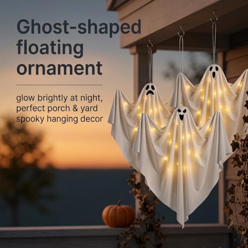 Halloween Decor Outdoor 3PCS Hanging Ghost, Light Up LED Ghost for Yard
