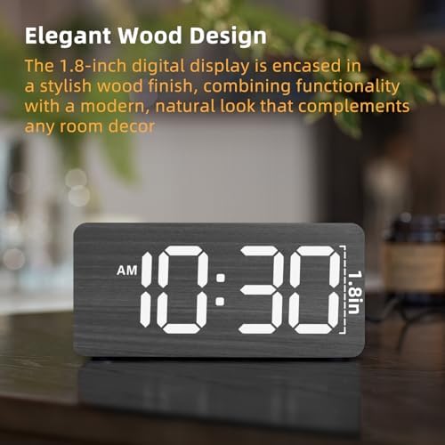 uscce Wooden Digital Alarm Clocks for Bedrooms with 0-100% Dimmable Display
