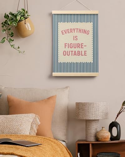 FGFK Everything Is Figureoutable Inspirational Wall Art Poster Hanger Frame, Retro Pink and Blue Positive Affirmations