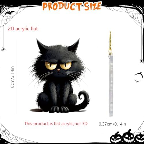 8 Pcs Halloween Tree Decoration Funny Cute Black Cat Designs Acrylic Pendant Cartoon Mini Kitten Halloween Tree Hanging Ornament DIY Craft Decoration Accessories for Holiday Party Supplies