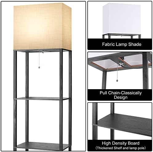 RUNTOP Plus Floor Lamp with Shelves, Shelf Lamp with 15W LED Bulb, 3 Colors, Memory Function, Wide Display Shelf for