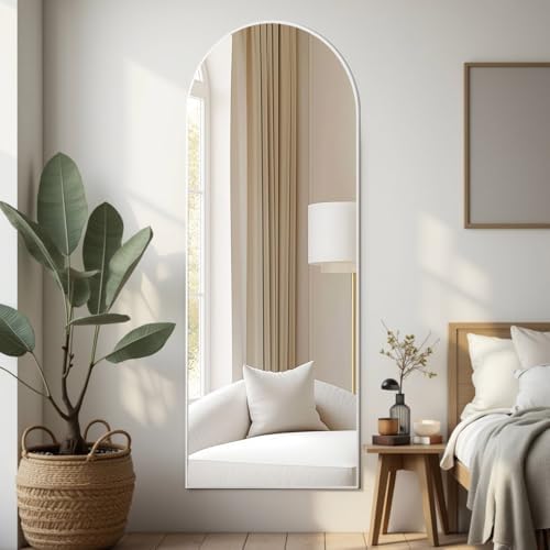 Prywot Arched Full Length Mirror, 58"x18" Floor Mirror with Stand, White