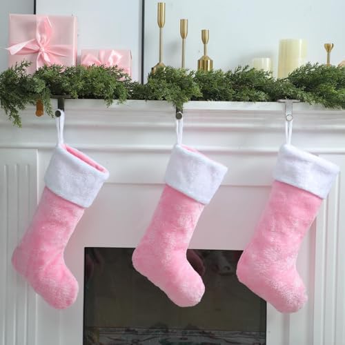 12 Pcs Christmas Stocking 18" Plush,Pink and White