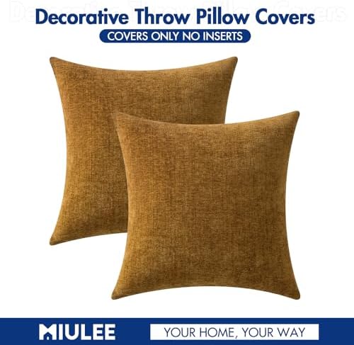 MIULEE Soft Chenille Throw Pillow Covers Mustard 20x20 Inch Pack of 2