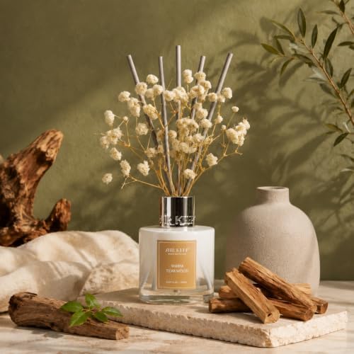 Airkeep Reed Diffuser Set,3.38 fl oz (100 ml) - Warm Teakwood Oil Diffusers with 8 Reed Sticks, Home Fragrance Reed