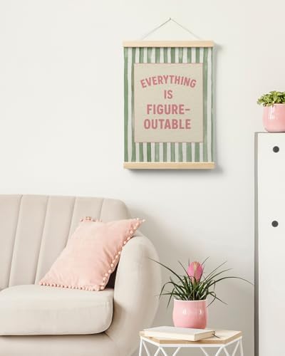 FGFK Preppy Pink and Green Everything Is Figureoutable Inspirational Framed hanging Canvas wall art Poster Prints