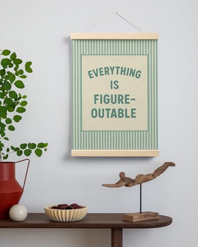 FGFK Everything Is Figureoutable Positive Affirmations Wall Art Poster Hanger Frame, Retro Cyan Inspirational Canvas