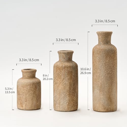 Ceramic Rustic Farmhouse Vase / Imitation Wood Color / Set of 3