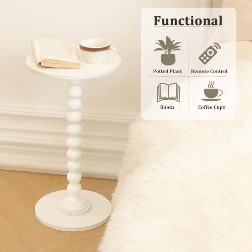 Fultyle Round Side Table, Small Drink Table for Small Spaces, Modern Accent End Table Nightstand with Solid Wood Leg