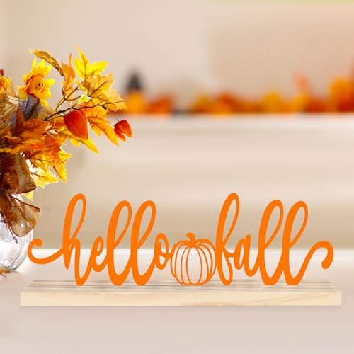 Metal Hello Fall Sign Decorations for Home Party Shelf Mantel