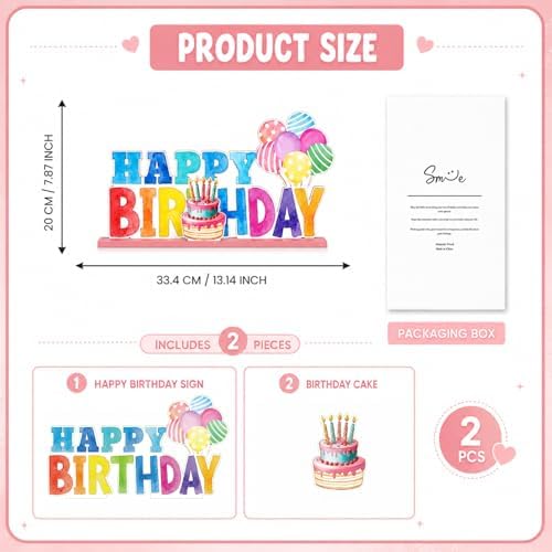 Smile Birthday Wooden Standing Decor Set, Happy Birthday Balloon Cake Tiered Tray Tabletop Signs with Stands for Birthday Party Home Kitchen Shelf Decorations
