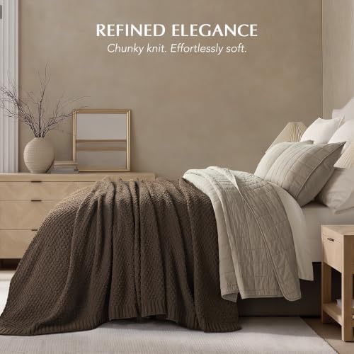EVERGRACEHOME Chunky Chenille Knit Throw Blanket, 108x92, Cocoa Brown