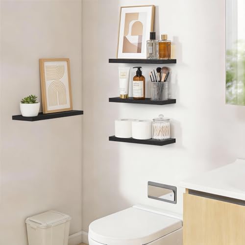 BAYKA Black Floating Shelves 15.7in, Set of 4, Wall Mount Rustic Wood Shelf