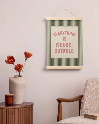 FGFK Everything Is Figureoutable Positive Affirmations Wall Art Poster Hanger Frame, Retro Pink and Green Inspirational