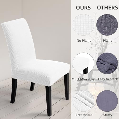 Chair Covers for Dining Room - Stretch Chair Slipcovers for Decorative Seat Protector Armless Removable Washable Elastic Dinner Universal Spandex Solid Chair Slip Covers Set (Cream,6)
