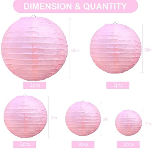 BEISHIDA Pink Paper Lanterns 10Pcs 4/6/8/10/12 Inch Round Chinese Lamp
