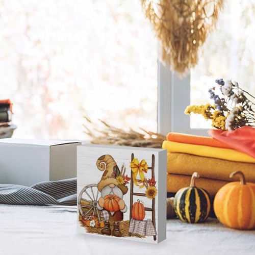 Fall Gnomes Sign Fall Decorations for Home Office Indoor Fall Desk Decor for Bathroom Bedroom Autumn Thansgiving Decor 5 x 5 Inches