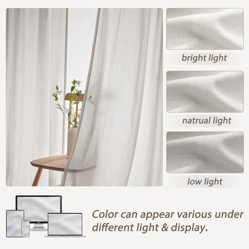 Extra Long 112 Inch Beige White Light Filtering High Ceiling Curtains for Dining Room 2 Panel Set, Memory Trained