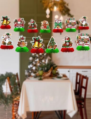 Christmas Party Table Decorations, 9Pcs 3D Christmas Honeycomb Centerpieces with Santa Claus & Snowman Designs, Festive Table Toppers for Winter Christmas Party Supplies