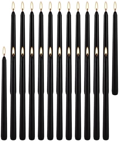 YOROXRG 24 Pack Black Taper Candles, 7-8 Hours Burn Time, Unscented, Smokeless and Dripless, 0.75 x 10 Inch Dinner Candle Set for Halloween, Household, Wedding, Party and Home Décor Candlesticks