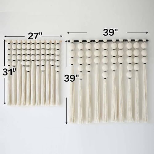 Macrame Wall Hanging 27" W x 31" L Boho Wall Decor Sphericity Cotton Textile Wall / Beige Medium