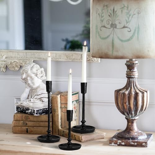 Rustic Cast Iron Taper Candle Holder - Set of 3 Vintage Candle Stands