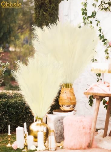 obbsie 8PCS Beige Faux Pampas Grass Decor, 35" Fluffy Floor Vase Filler